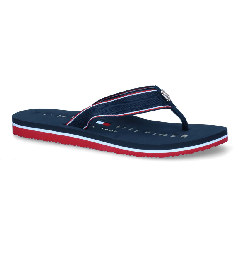 Tommy Hilfiger Hardware Flat Blauwe Teenslippers in stof (303991)