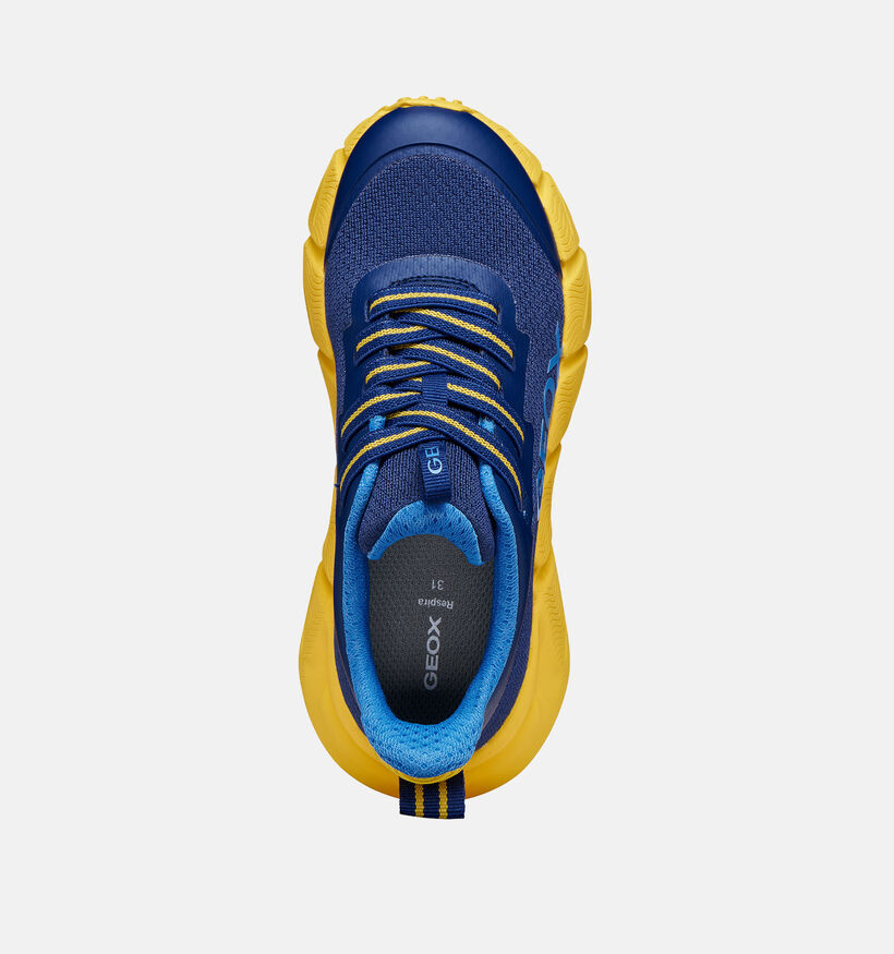 Geox Flexyper Baskets en Bleu fonc&eacute;/Jaune pour gar&ccedil;ons (370142) - pour semelles orthop&eacute;diques