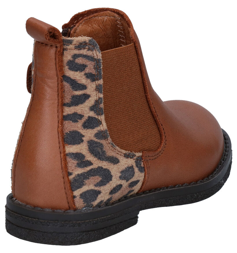 Milo & Mila Agon Leopard Bottines Chelsea en Cognac pour filles (295483)