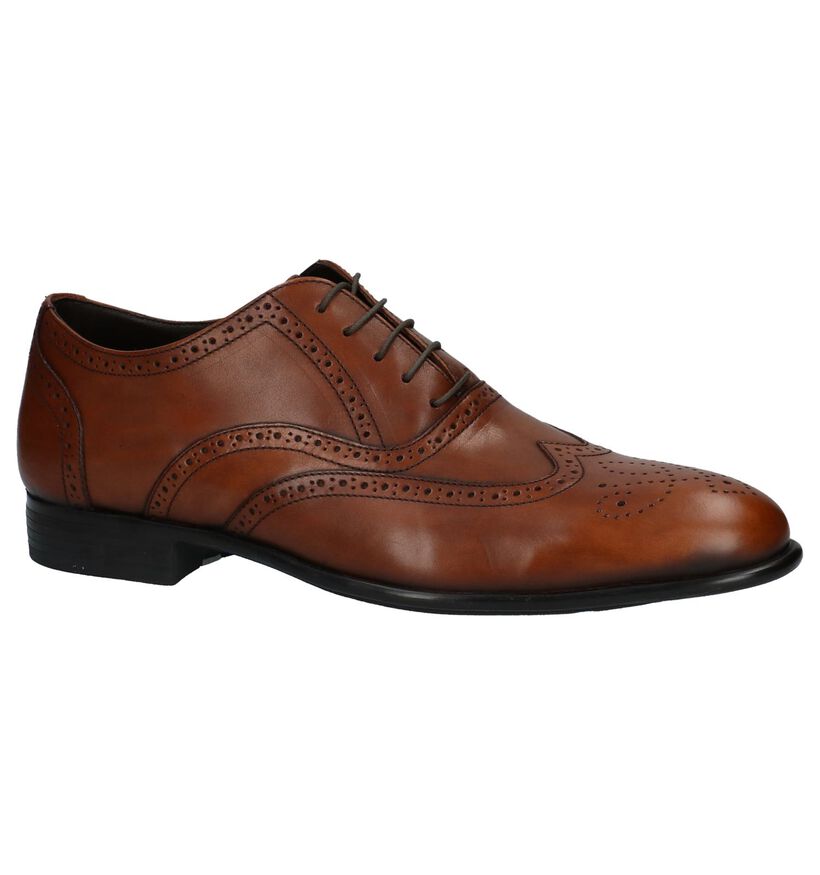 Cognac Geklede Veterschoenen Ambiorix Mariott in leer (219836)