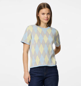 Pieces Farley Knit T-shirt en Bleu/Jaune pour femmes (368502)