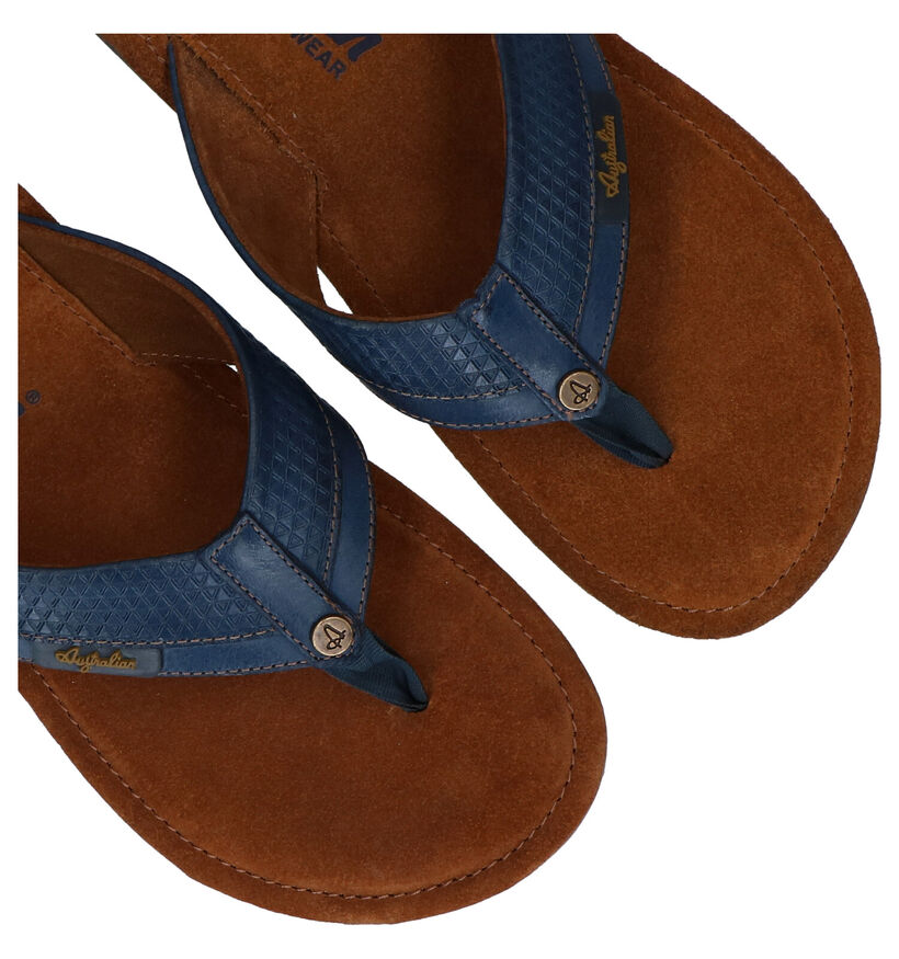 Australian Newport Blauwe Teenslippers in leer (289190)