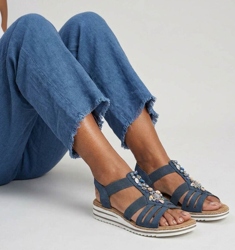 Rieker Blauwe Sandalen met sleehak voor dames (370380)