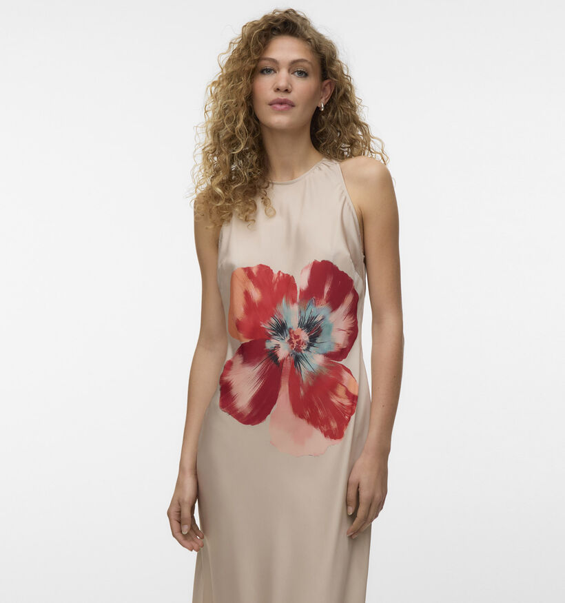 Vero Moda Reba Hibisca Robe mi-longue en Beige pour femmes (374960)