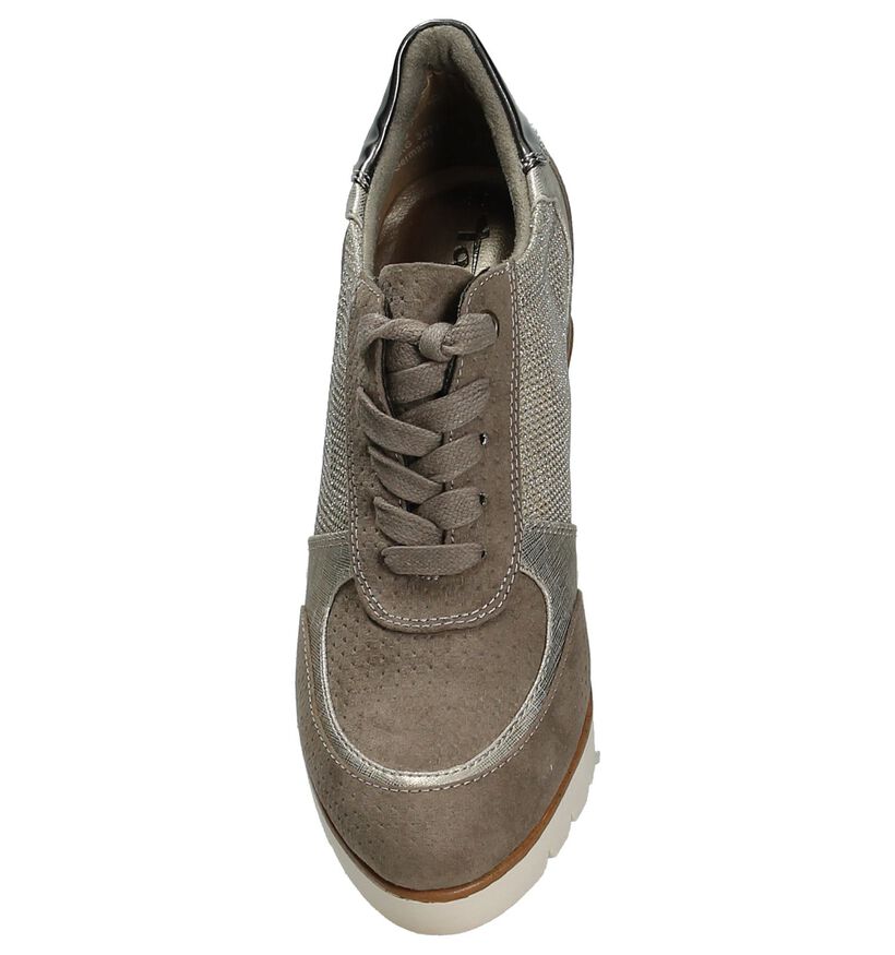 Tamaris Sneaker met Sleehak Taupe/Goud in stof (192474)