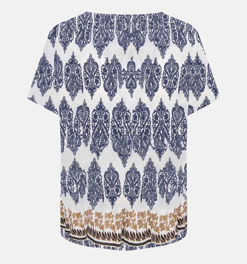 ONLY Carmakoma Havana Blouse en Blanc/Bleu fonc&eacute; pour femmes (374869)