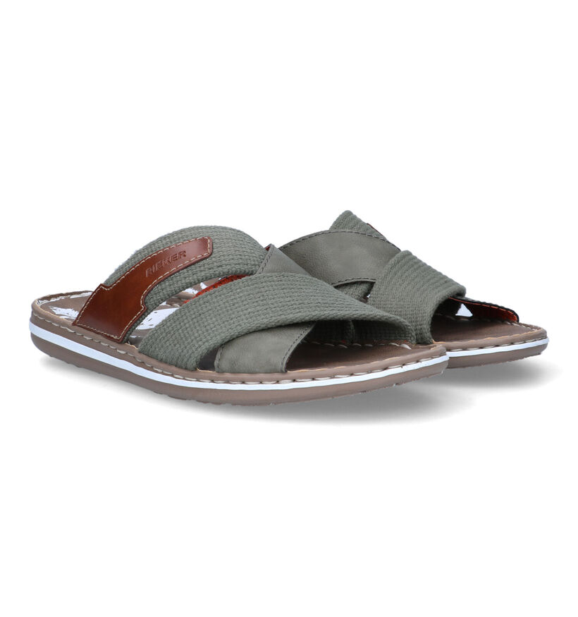 Rieker Nu-pieds casual en Vert kaki pour hommes (354819)