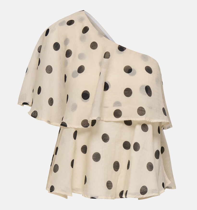JDY Fay Life One-Shoulder Polkadot Lichtbeige/Zwarte Top voor dames (373902)