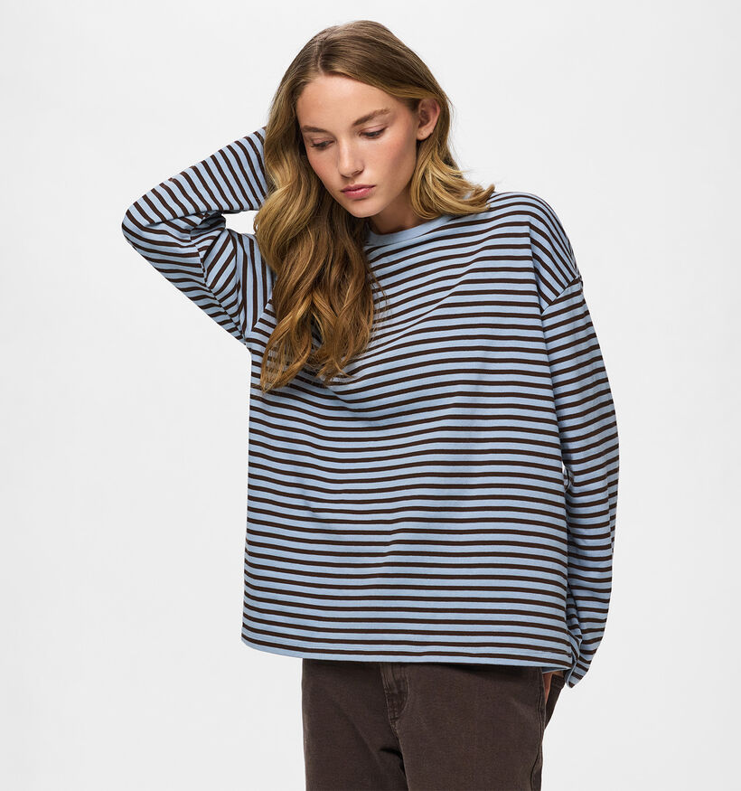 Pieces Sadie Blauwe T-shirt met Strepen voor dames (378353)