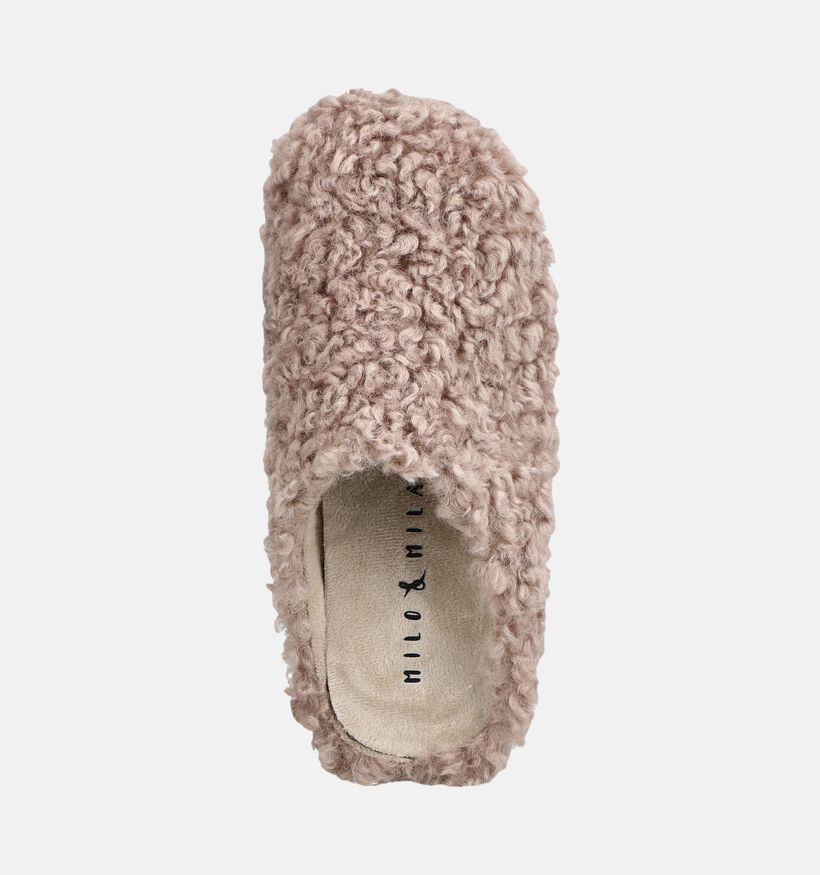 Milo & Mila Taupe Teddy Open Pantoffels voor jongens, meisjes (381130) - geschikt voor steunzolen