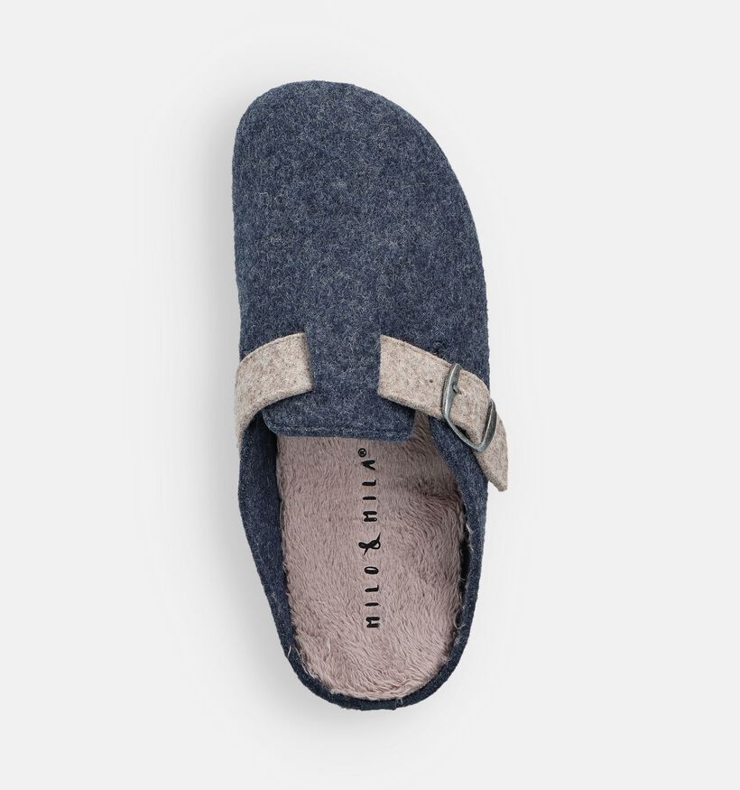 Milo & Mila Pantoufles en Bleu foncé/Gris pour filles, garçons (364949) - pour semelles orthopédiques