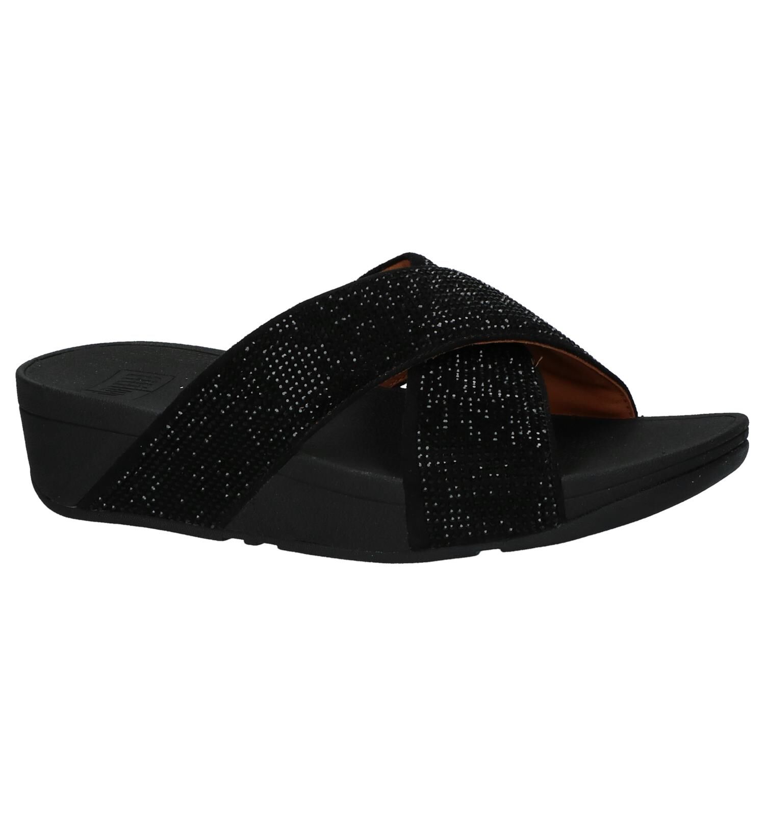 Zwarte slippers met diamantjes 2025