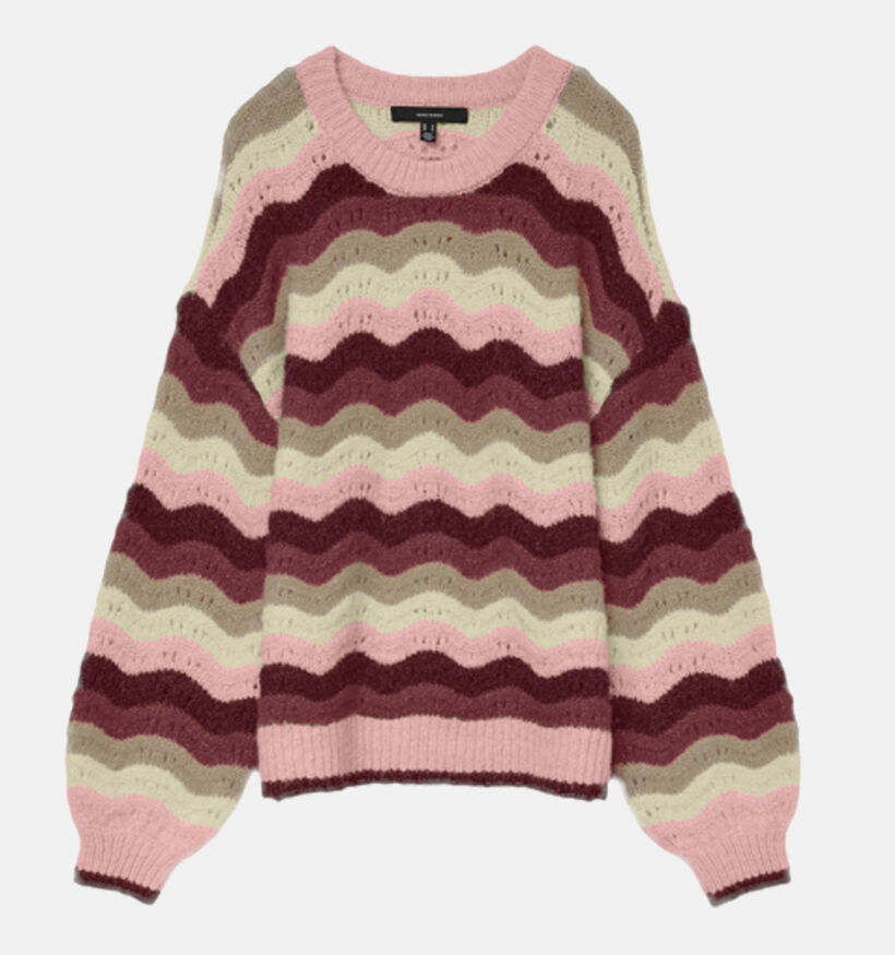 Vero Moda Doja Pull en Taupe/Rouge pour femmes (361216)