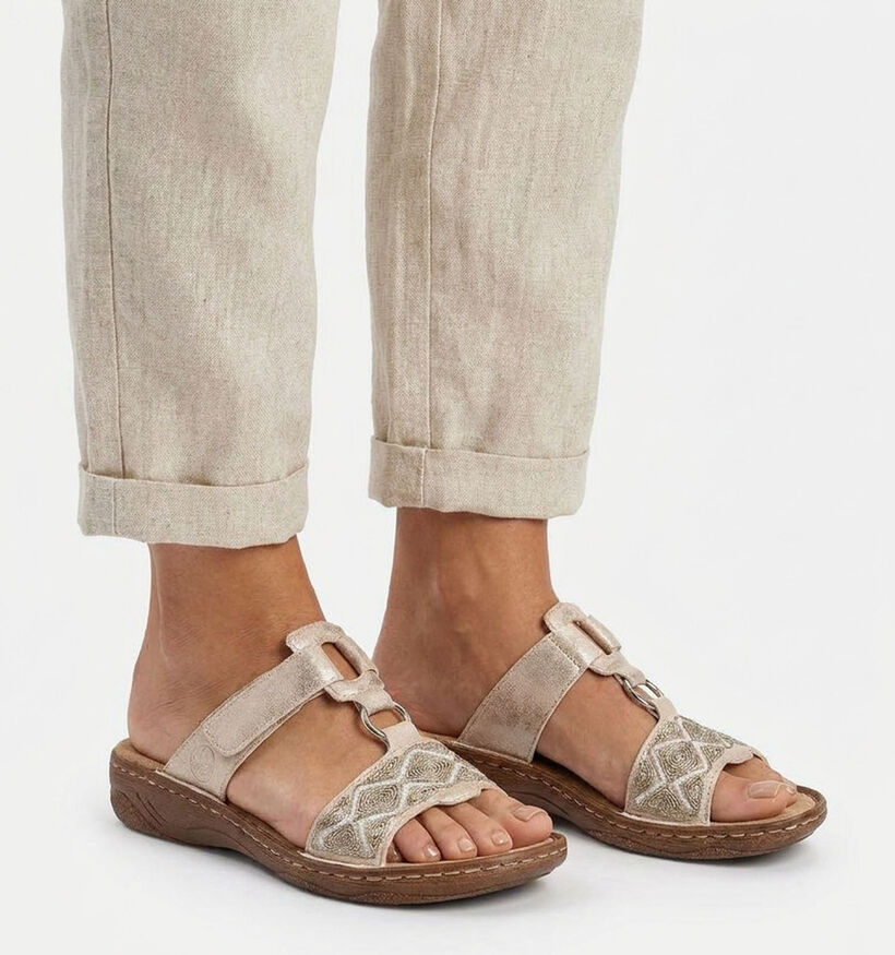 Rieker Nu-pieds plates en Or pour femmes (370394)