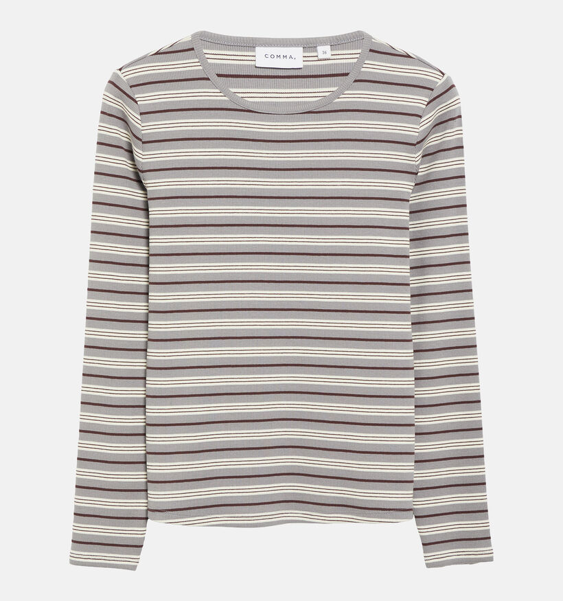 comma Grijze Gestreepte T-shirt met Lange Mouwen voor dames (381680)