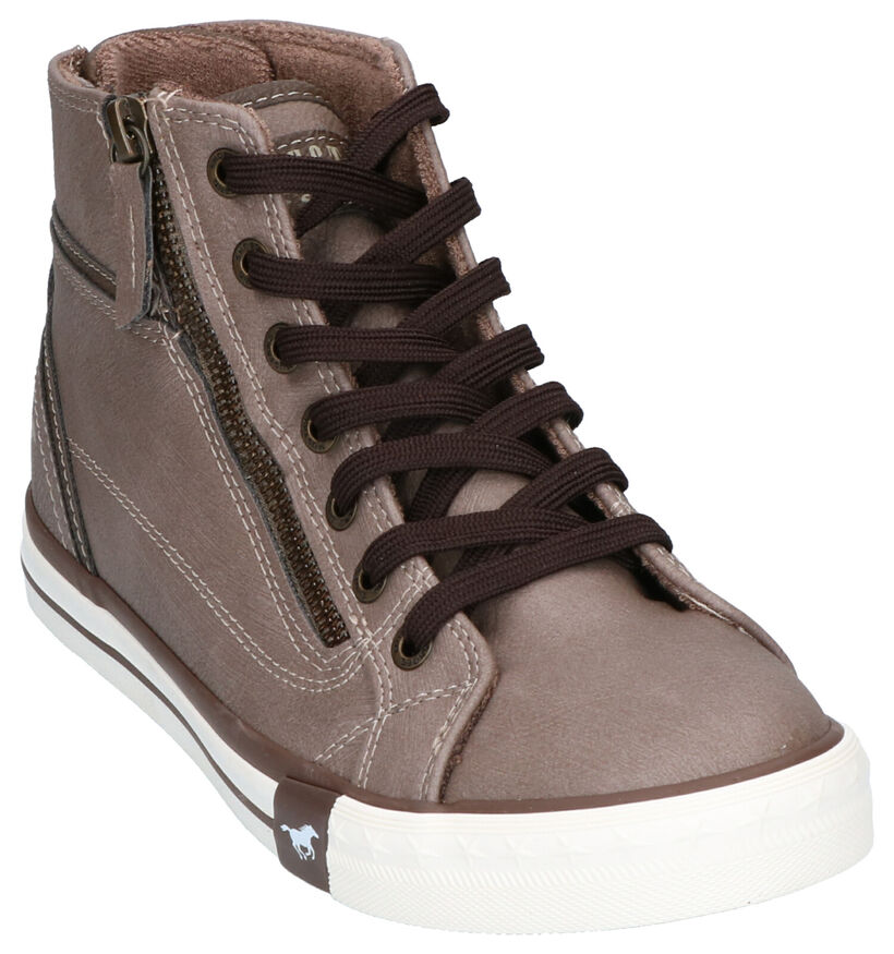 Mustang Taupe Hoge Sneakers in leer (261098)