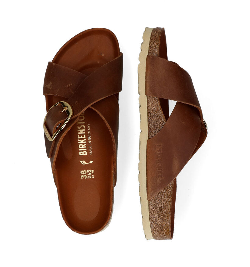 Birkenstock Siena Big Buckle Cognac Slippers in leer (294858)