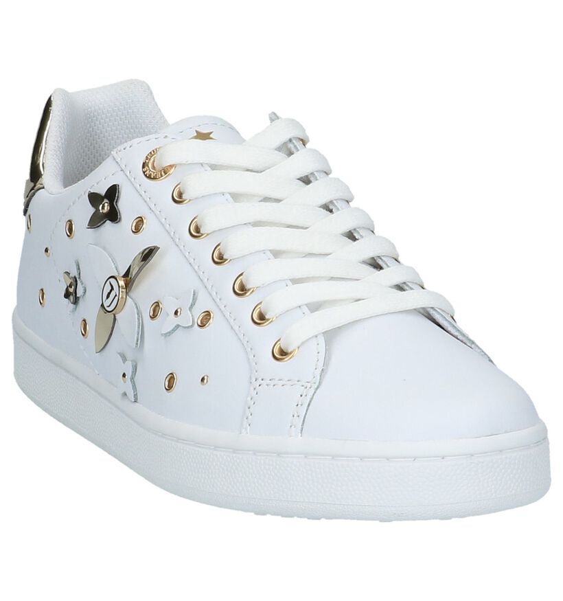 Witte Trussardi Jeans Sneakers met Gouden Bloemen, , pdp