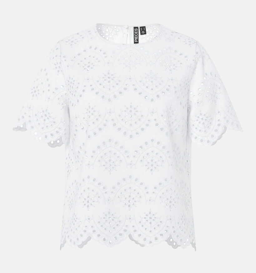 Pieces Vilde Broderie Anglaise Witte T-shirt voor dames (367057)