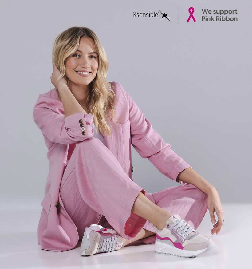 Xsensible Pink Ribbon Lichtbeige/Roze Sneakers voor dames (375849) - geschikt voor steunzolen