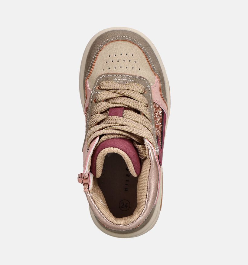 Milo & Mila Boots &agrave; lacets en Beige fonc&eacute;/Rose pour filles (378913) - pour semelles orthop&eacute;diques