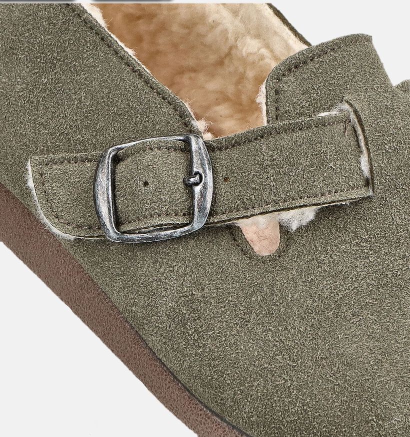 Milo & Mila Pantoufles en Vert kaki pour filles, gar&ccedil;ons (381139) - pour semelles orthop&eacute;diques