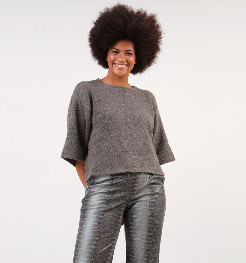 Minus Talima Pull court tricoté en Gris pour femmes (348252)
