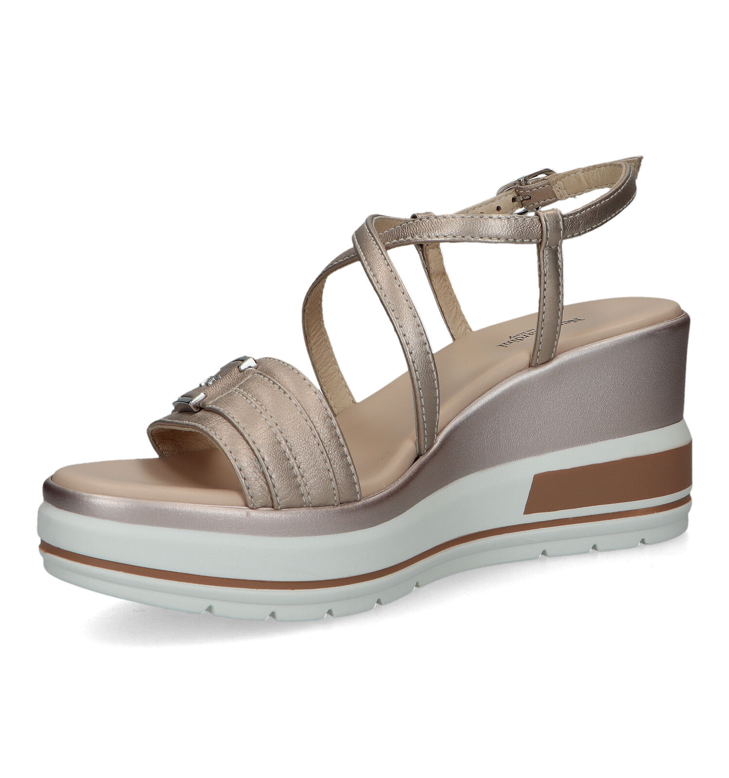 Gouden sandalen met clearance sleehak