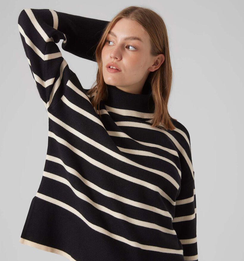 Vero Moda Saba Zwarte Gestreepte trui met rolkraag voor dames (328983)