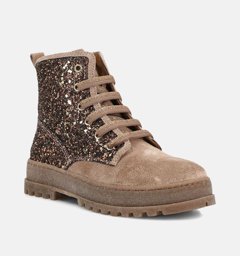 STONES and BONES Blesa Boots &agrave; lacets en Beige fonc&eacute; pour filles (378224) - pour semelles orthop&eacute;diques