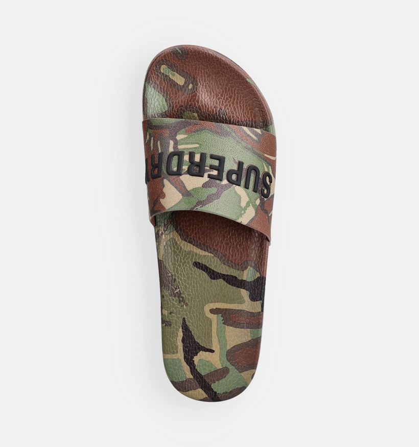 Superdry Camo Print Pool Slide Claquettes en Vert kaki/Marron pour hommes (369497)