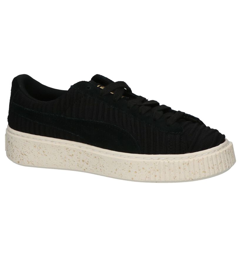 Puma Basket Platform Zwarte Lage Sneakers in stof (199460)
