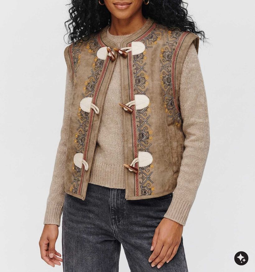 Minuit Douze Gipsy Bruine Mouwloze Vest met Touwsluitingen voor dames (381870)