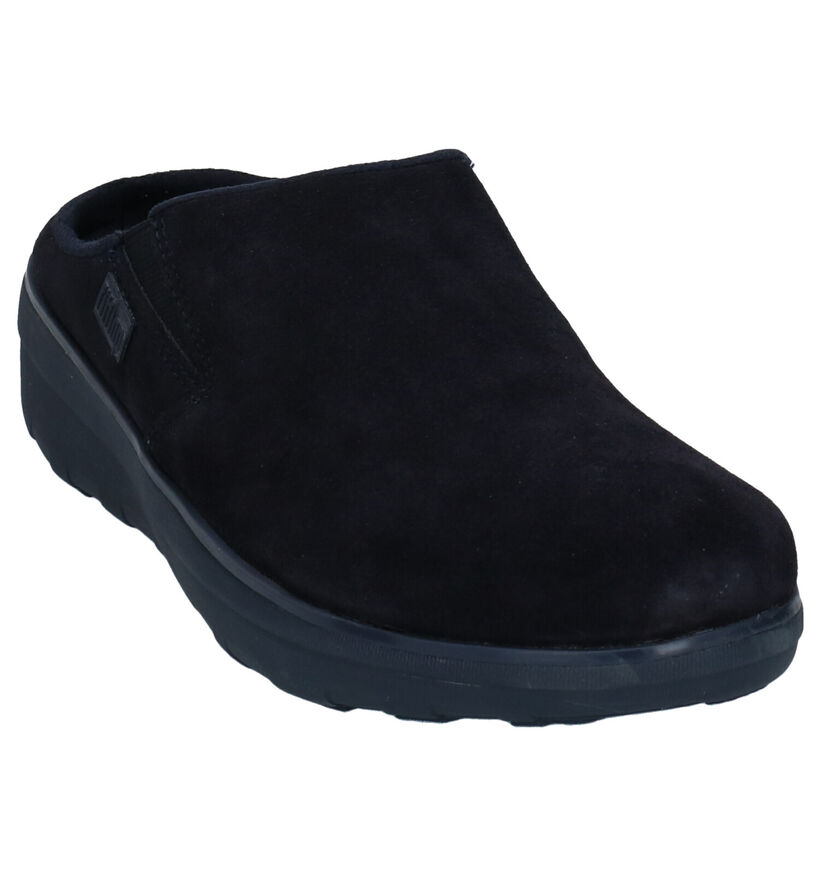 FitFlop Loaff Suede Clog Zwarte Pantoffels in daim (295130)