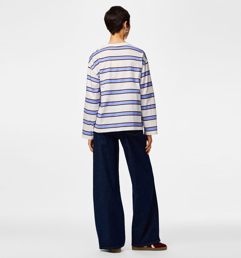 Pieces Mila Blauwe T-shirt met Lange Mouwen voor dames (367051)