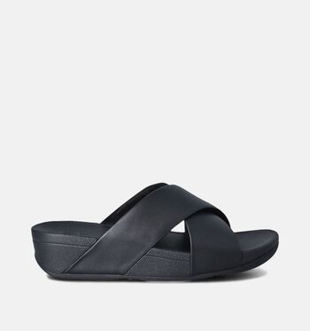 Slippers op sleehak zwart