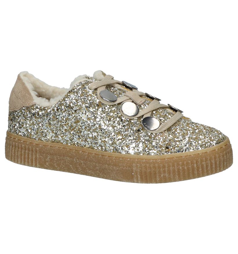 Gouden Lage Geklede Sneakers SVNTY Button Low Butter, , pdp