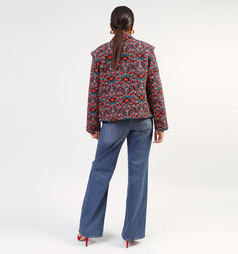 Pieces Saroline Zwarte Korte jas met rode bloemen voor dames (352464)