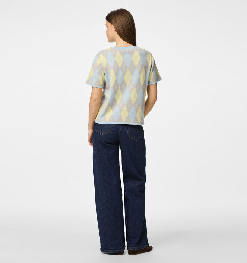 Pieces Farley Knit Gele/Blauwe Ruiten T-shirt voor dames (368502)