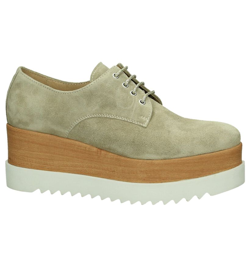 Beige Veterschoenen Tine's met Dikke Zolen in daim (196396)