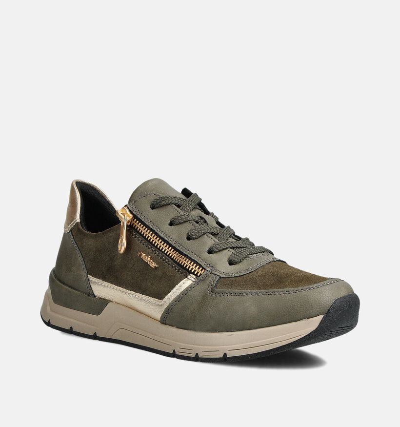 Rieker Kaki/Bruine Sneakers met Veter en Rits voor dames (360487) - geschikt voor steunzolen