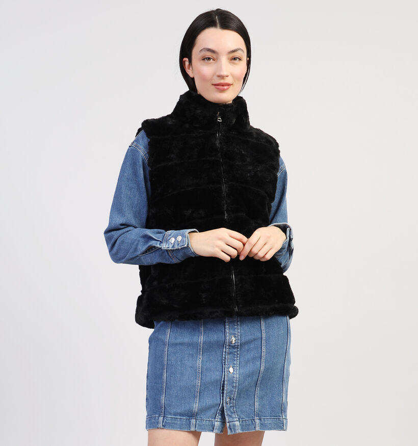 Dolce C. Zwarte Korte fluffy bodywarmer voor dames (358478)