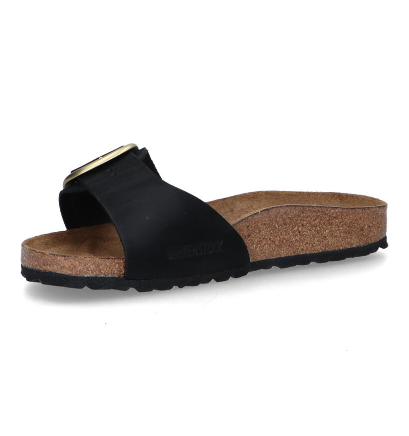 Birkenstock Madrid Big Buckle Zwarte Slippers in nubuck (322776)