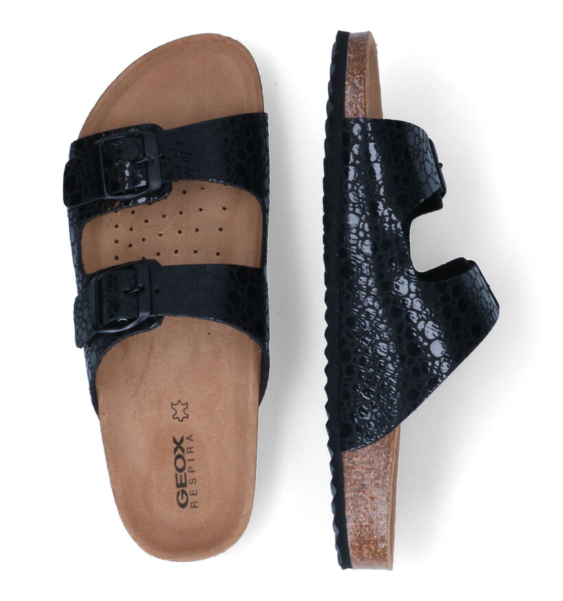 Geox Brionia Zwarte Slippers in leer (311157)