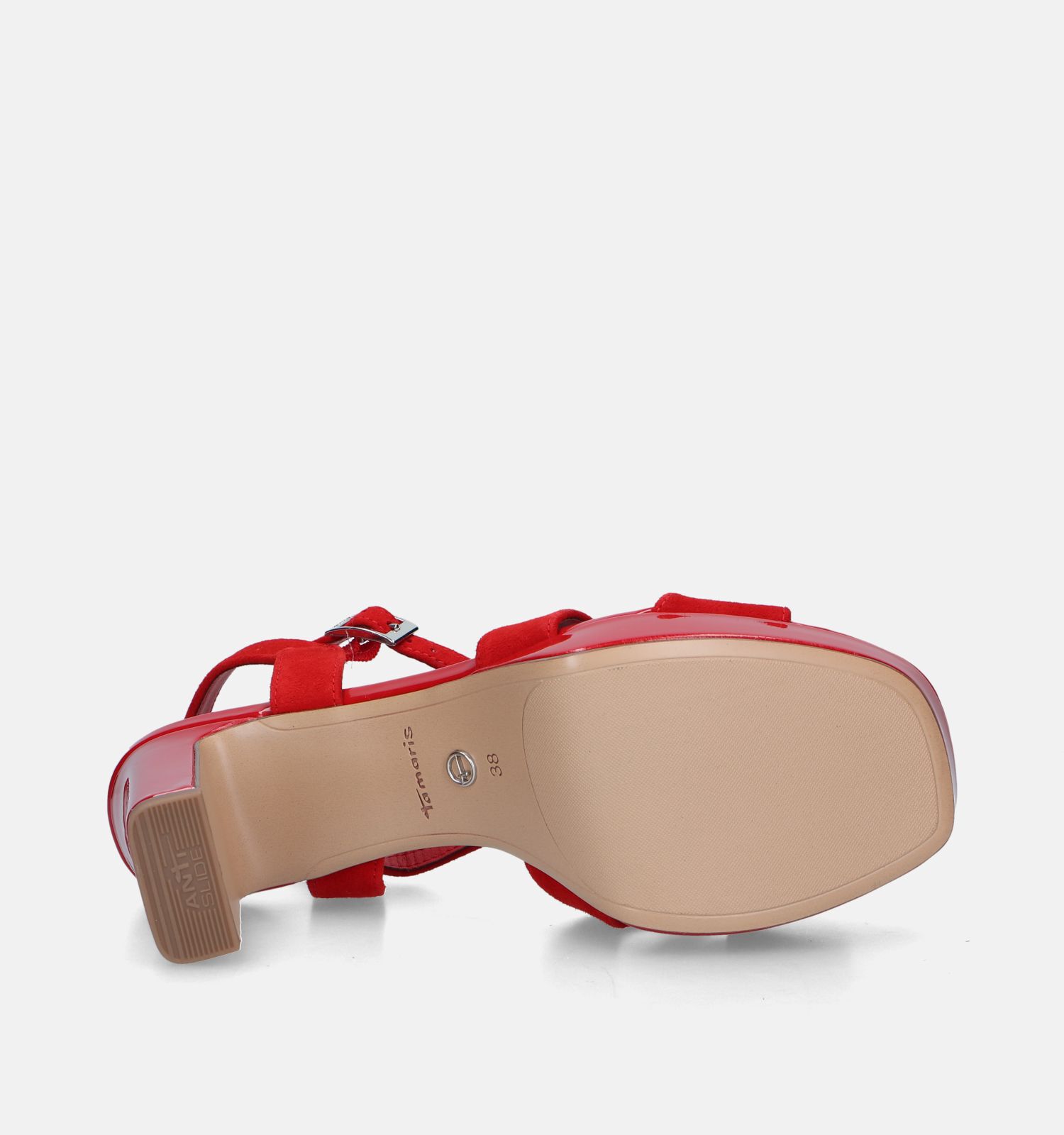 Rode sandalen met best sale hak