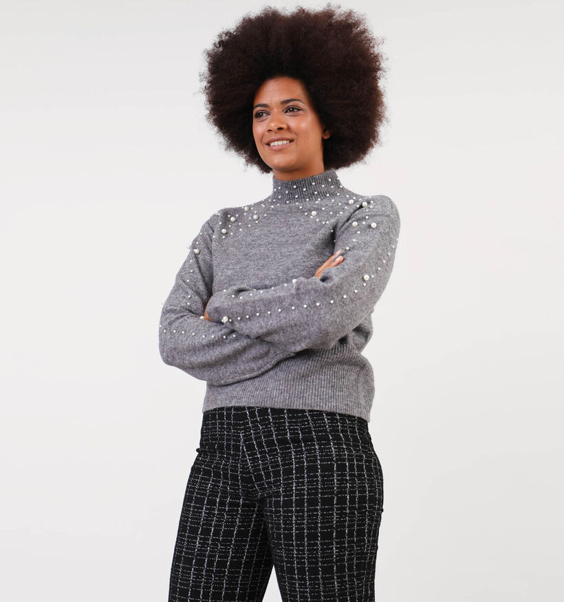Pieces Rea Grijze Trui met parels voor dames (348373)