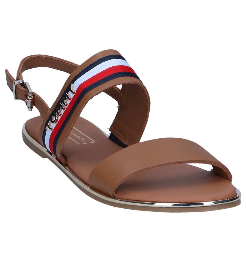 Donkerblauwe Sandalen Tommy Hilfiger Flat Corporate Ribbon in leer (241780)