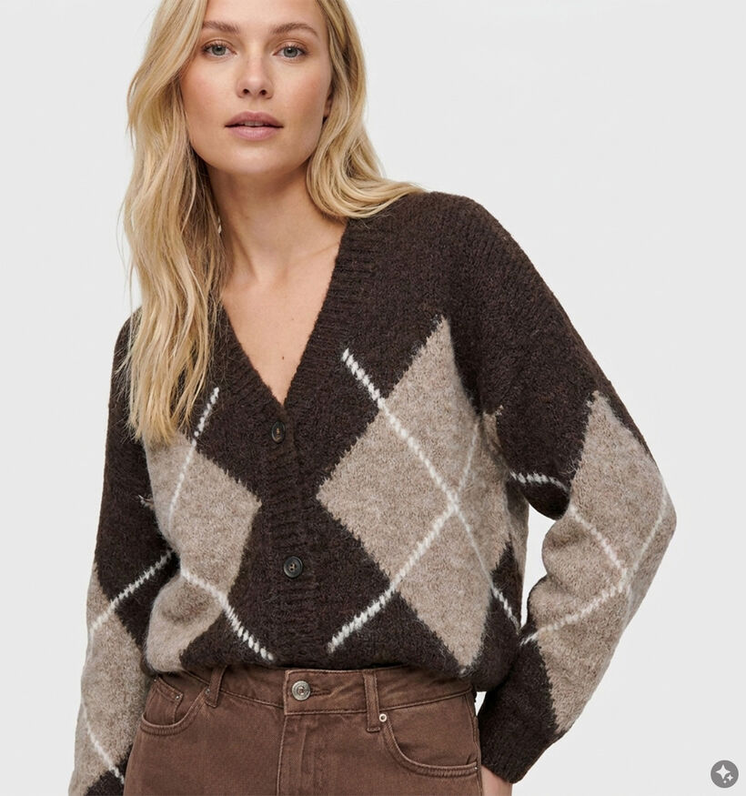 Fransa Charleen Argyle Gilet en Marron/Beige fonc&eacute; pour femmes (379939)