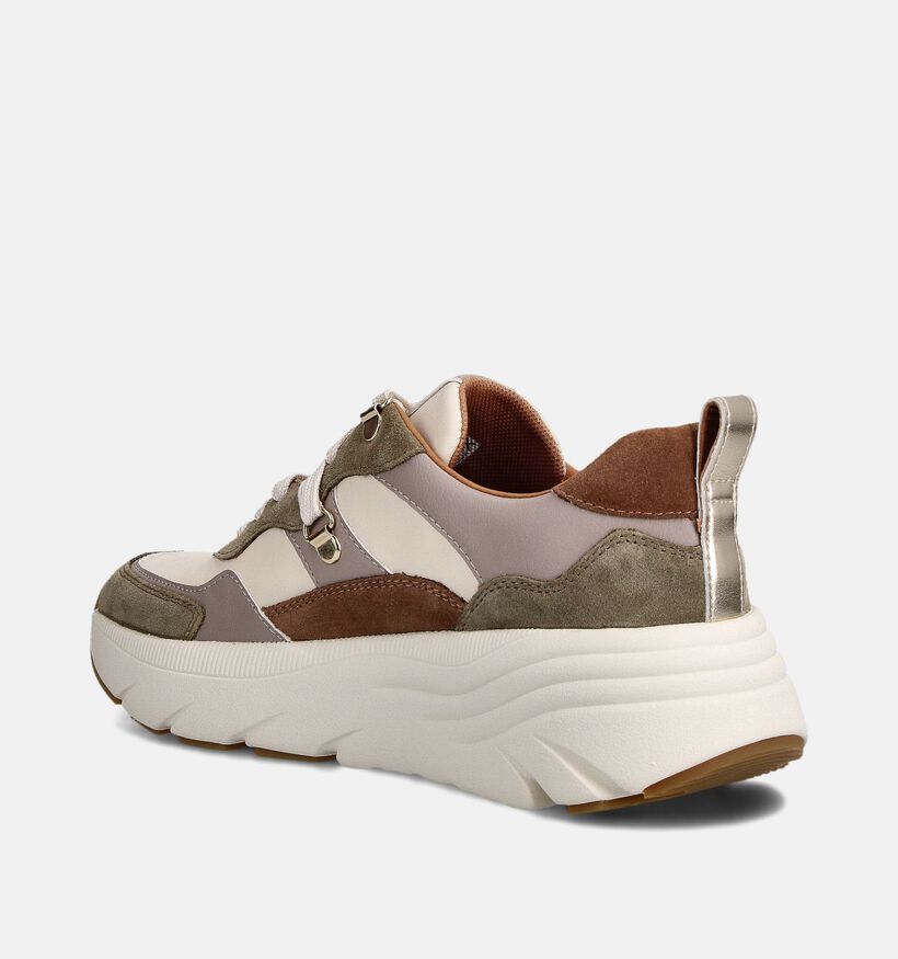 Geox Beige Sneakers met Kaki en Bruine Accenten voor dames (360127) - geschikt voor steunzolen