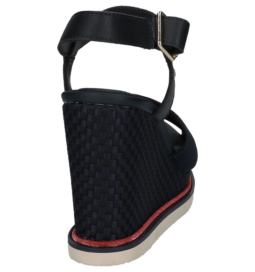 Tommy Hilfiger Donkerblauwe Sandalen met Sleehak in leer (212750)